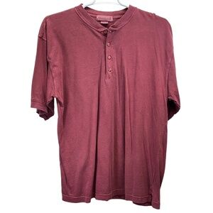 Vintage Great Land Mens Salmon Short Sleeve Heavyweight Henley T Shirt Large
